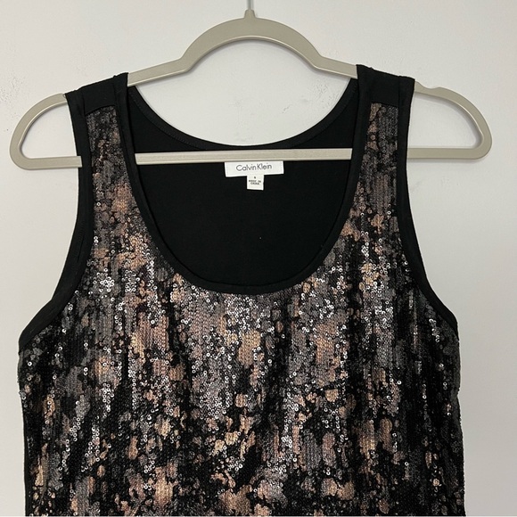 Women’s Calvin Klein black snakeskin sequin sleeveless blouse size small S - Picture 2 of 4